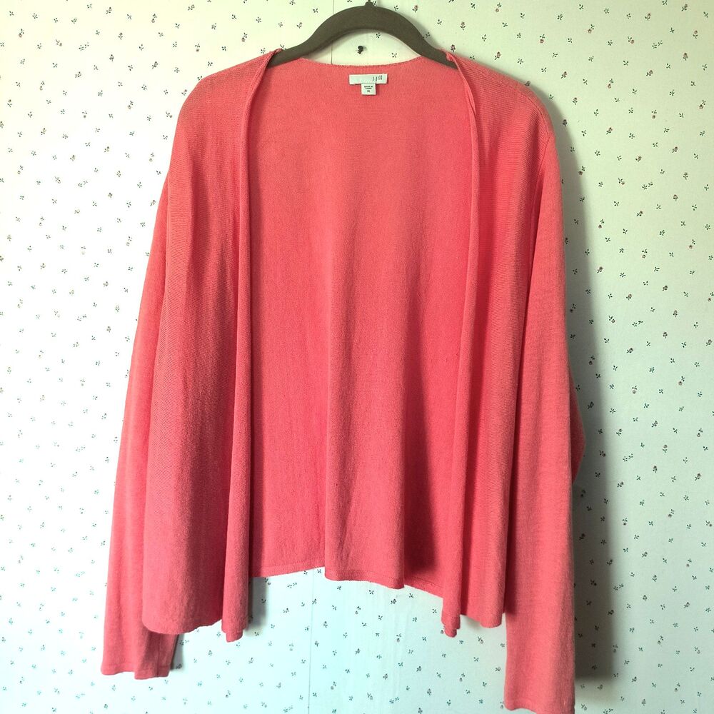 J.Jill Cardigan Womens Size XL Coral Orange Open Linen Sweater Beachy Coastal